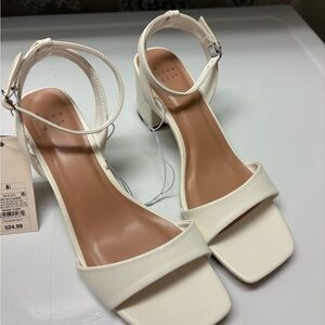 White Ankle Strap Block Heels